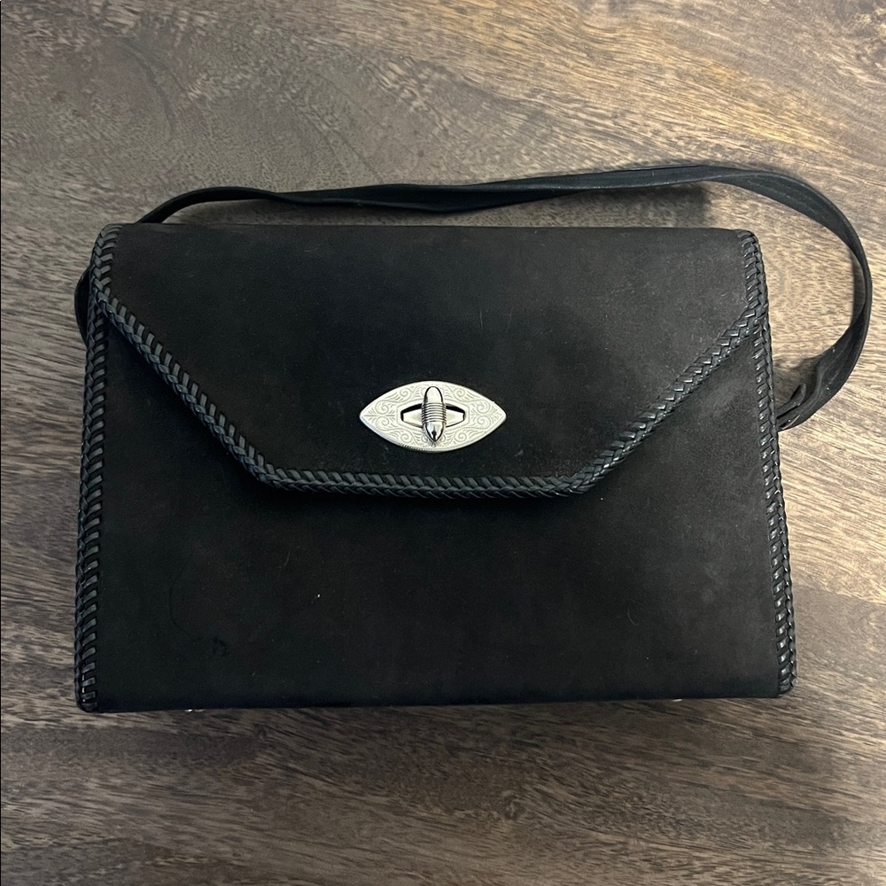 VINTAGE 1930s BLACK SUEDE SHOULDER BAG - Picture 7 of 8